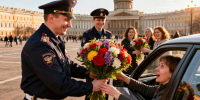 Петербургские полицейские поздравили женщин с 8 Марта на улицах города - Peterburg2.Ru